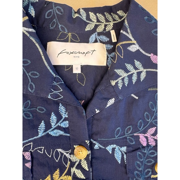 Foxcroft NYC Embroidered Botanical Button-Up Shirt Size 12 - Picture 2 of 9